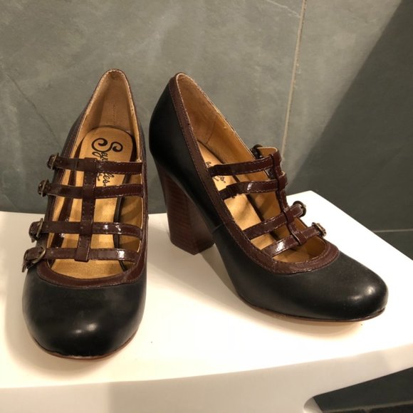 Seychelles, new mary janes, black and cognac, size 6 - Picture 1 of 7